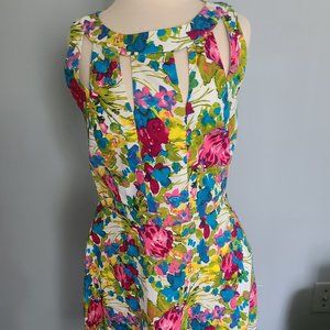 Vintage R K Sleeveless Summer Colorful Dress Peek A Boo Bodice SZ 6